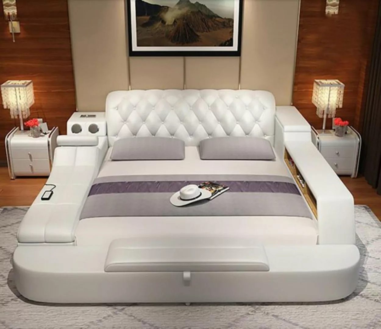 JVmoebel Bett Design Bett XXL Big Betten Leder Hotel Polster 180x200 Multif günstig online kaufen