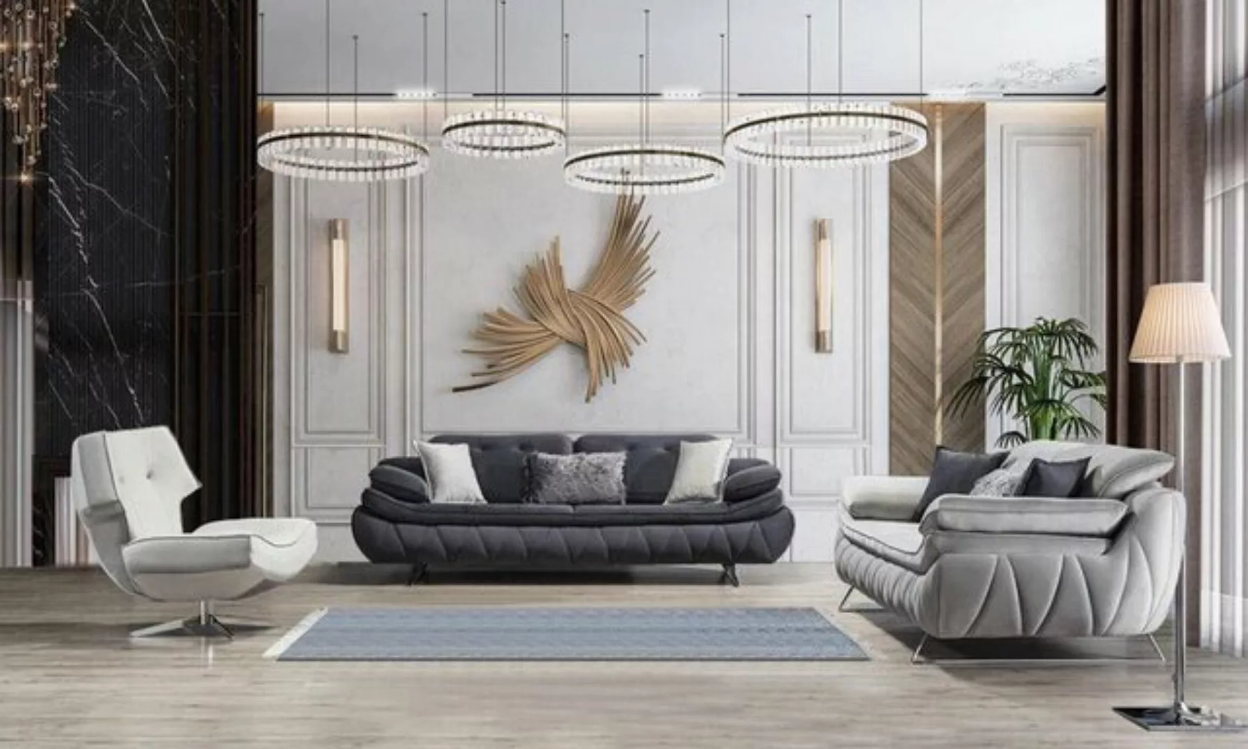 JVmoebel Sofa Wohnzimmer-Set Schwarz Weiß 2x Sofas mit Sessel Modern Design günstig online kaufen