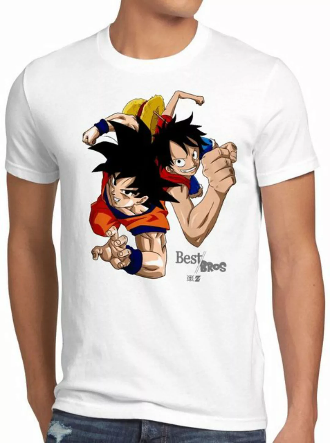 style3 Print-Shirt Herren T-Shirt Goku Ruffy - Best Bro's strohhut z saiyan günstig online kaufen