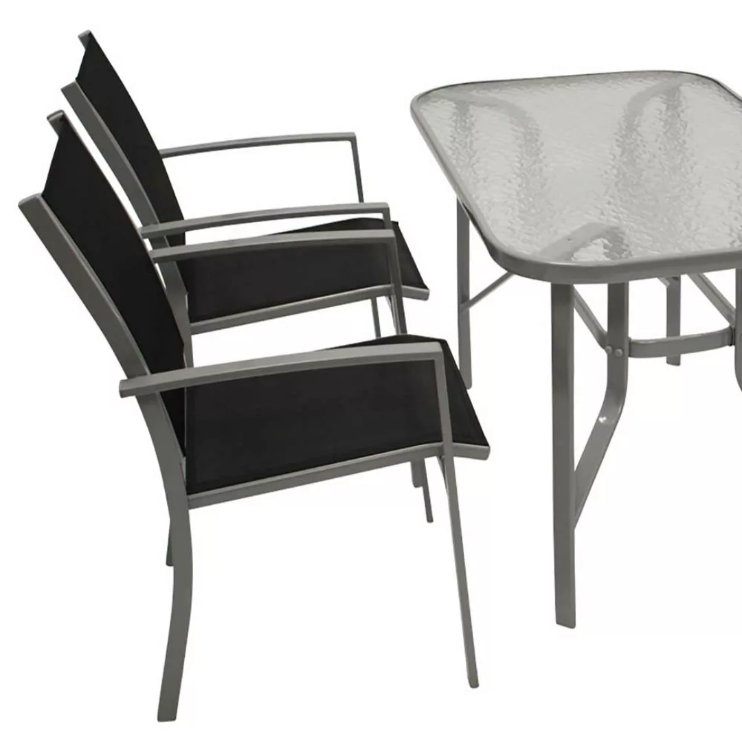 Terrassensitzgruppe in Schwarz und Silberfarben Glastisch (fünfteilig) günstig online kaufen