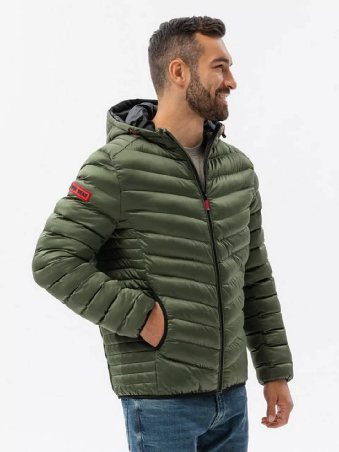 OMBRE Steppjacke Herren-Steppjacke mit Satin-Finish - grün V20 OM-JALP-0121 günstig online kaufen