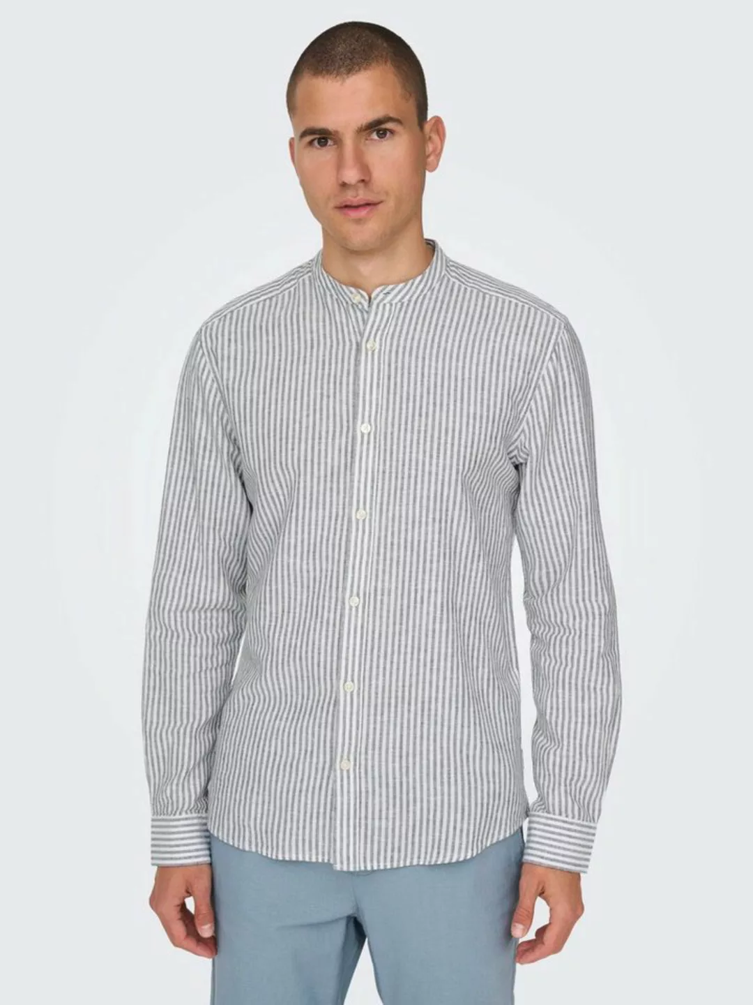 ONLY & SONS Langarmhemd ONSCAIDEN LS MAO STRIPE LINEN SHIRT NOOS günstig online kaufen