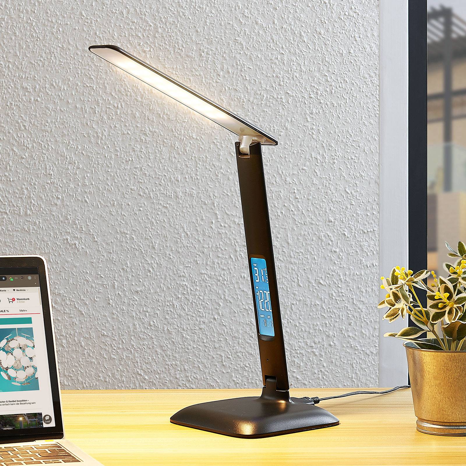 Lindby Ludmilla LED-Tischlampe, Display, schwarz günstig online kaufen