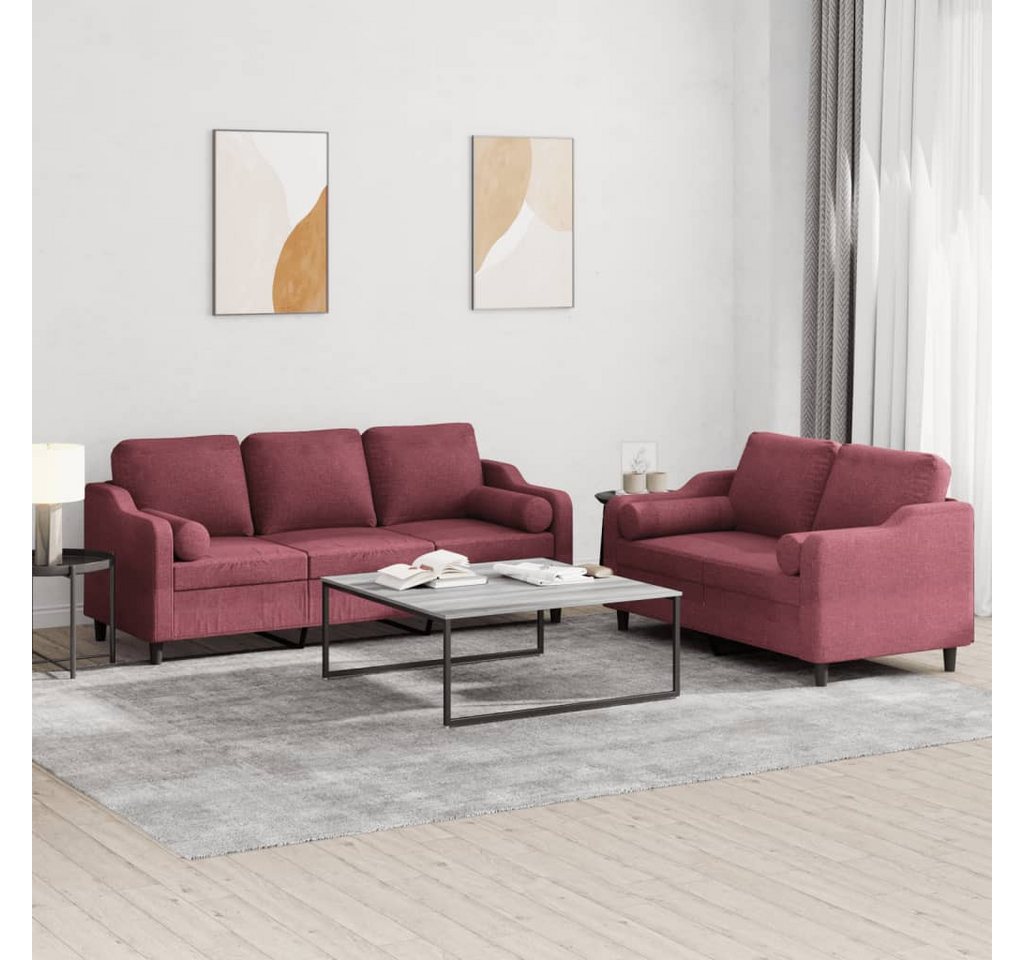 vidaXL Sofa Sofagarnitur Set mit Kissen Stoff, 2-tlg., Rot günstig online kaufen