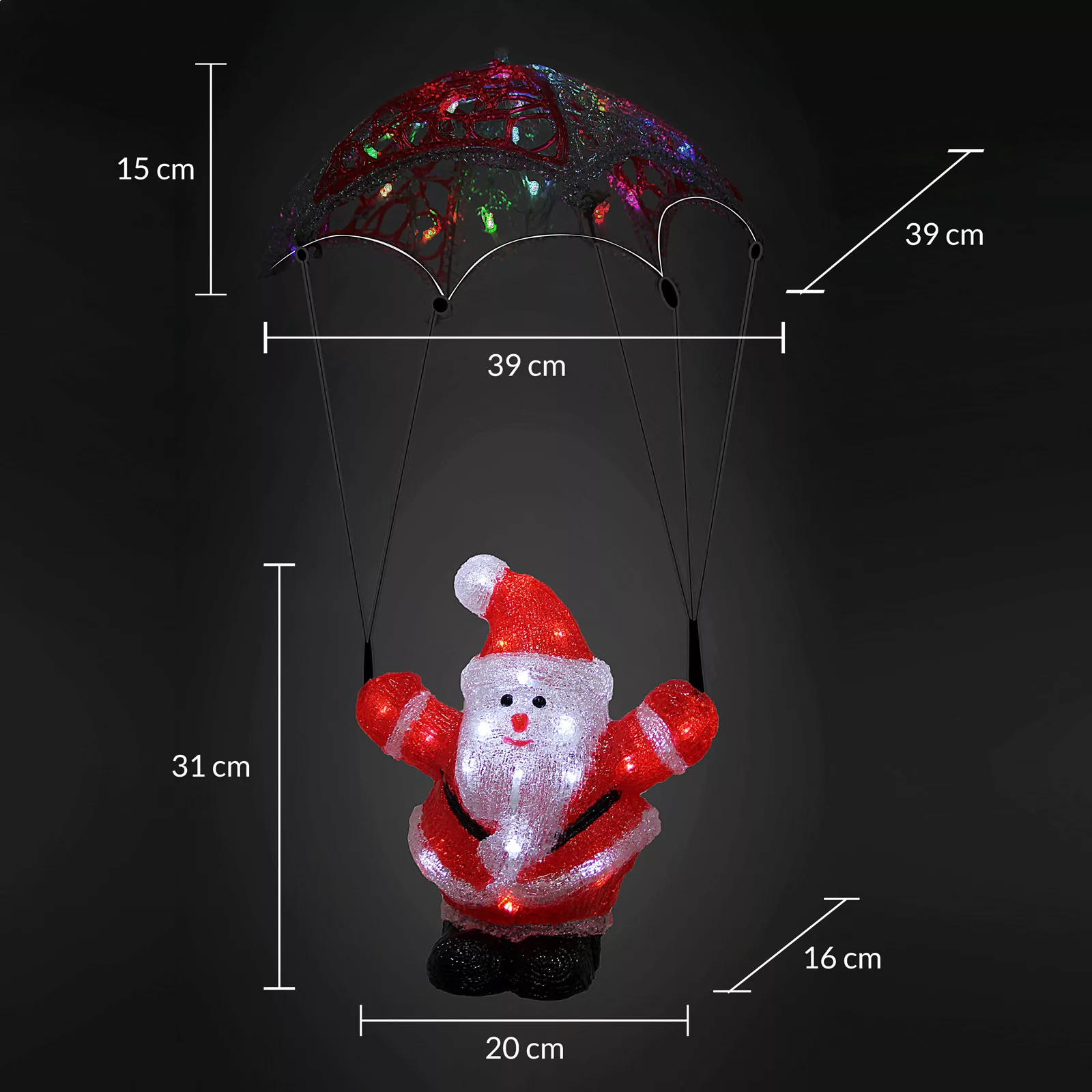 LED Acryl Figur Weihnachtsmann mit Fallschirm günstig online kaufen