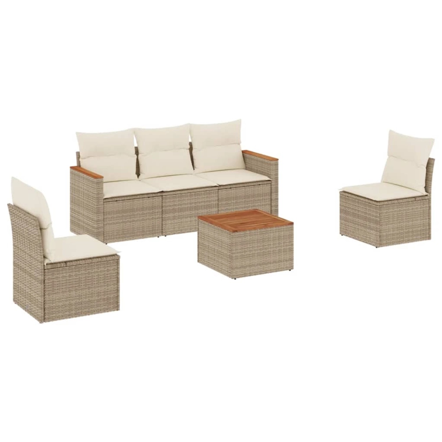 vidaXL 6-Tlg Garten-Sofagarnitur mit Kissen Beige Poly Rattan 3225855 günstig online kaufen