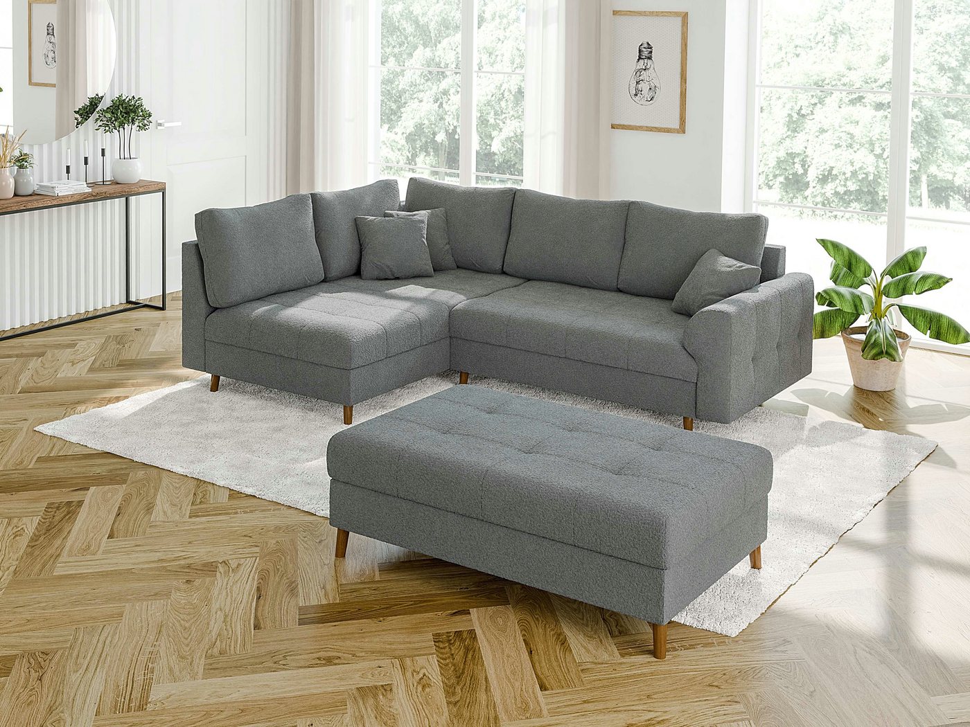 S-Style Möbel Ecksofa mit Schlaffunktion und Hocker Leif mit Holzfüßen, aus günstig online kaufen