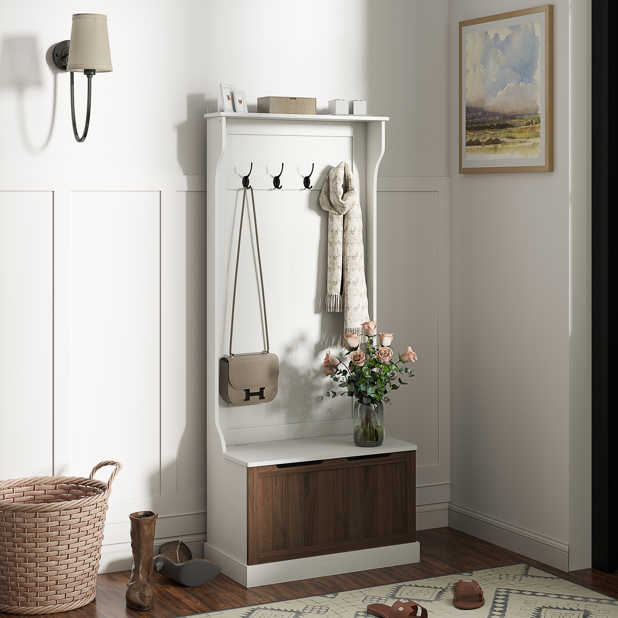 HOMCOM 3 in 1 Garderobenständer mit Schuhschrank, platzsparender Bodengarde günstig online kaufen