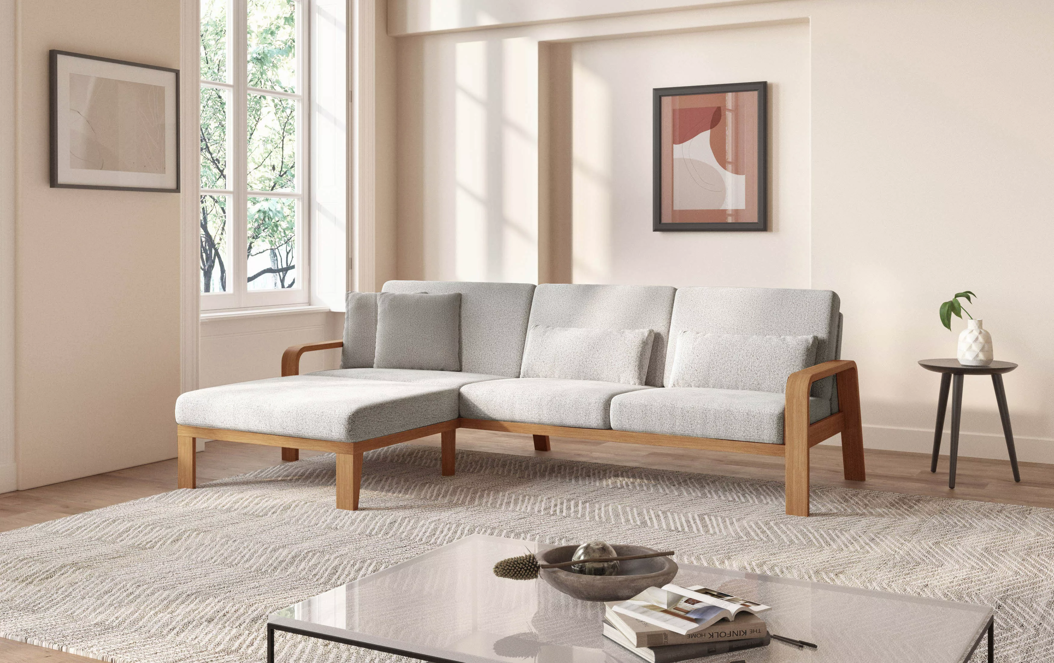 sit&more Ecksofa »Kolding L-Form«, Armlehnen aus eichefarbigem Buchenholz, günstig online kaufen