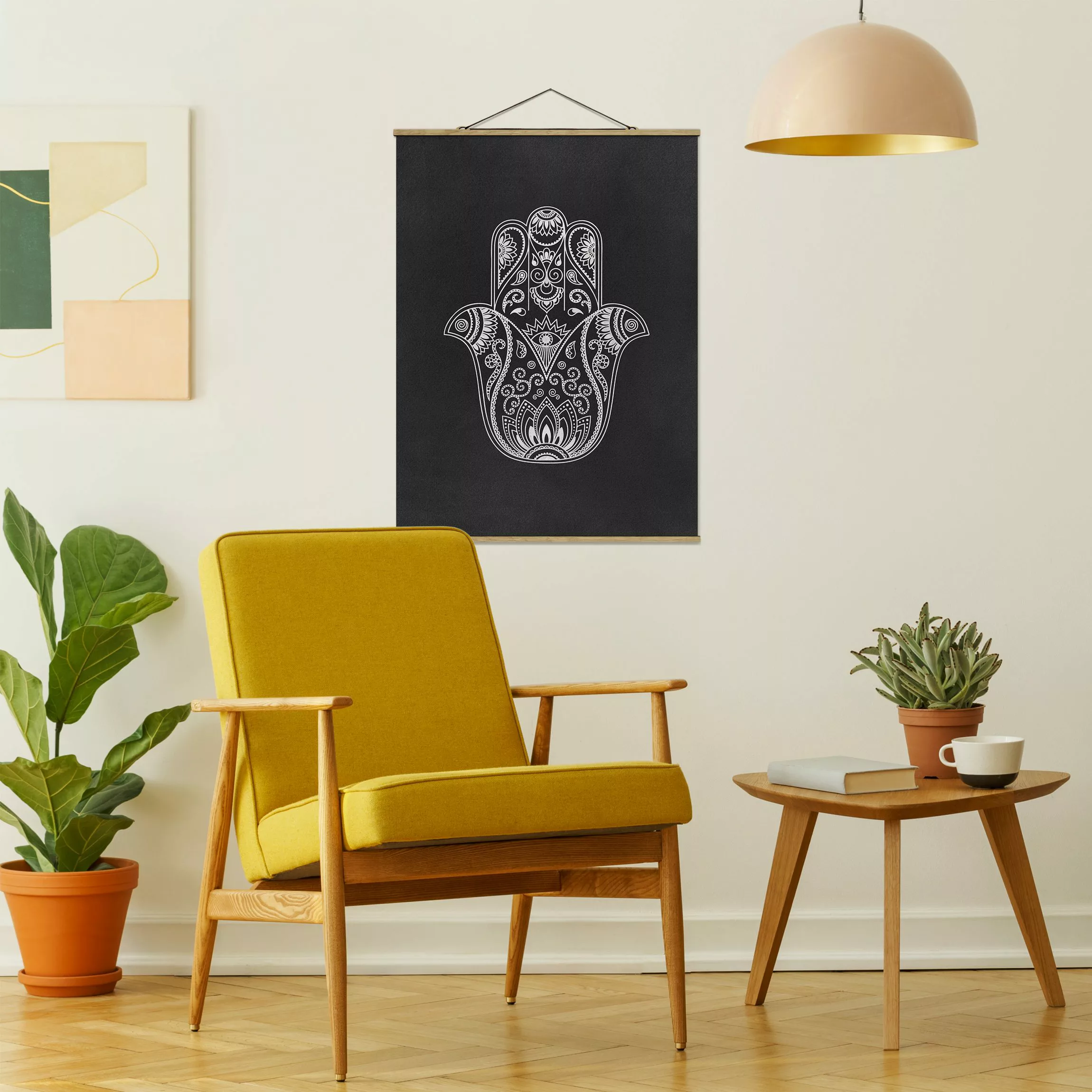 Stoffbild Mandala mit Posterleisten - Hochformat Hamsa Hand Illustration we günstig online kaufen