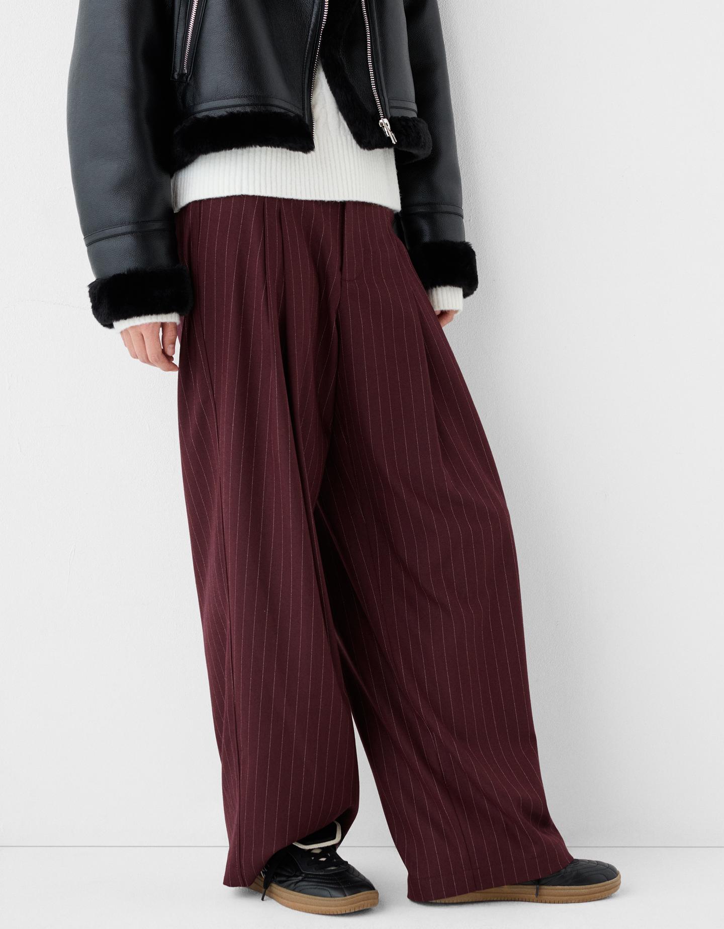 Bershka Wide-Leg-Hose Damen 40 Granatrot günstig online kaufen