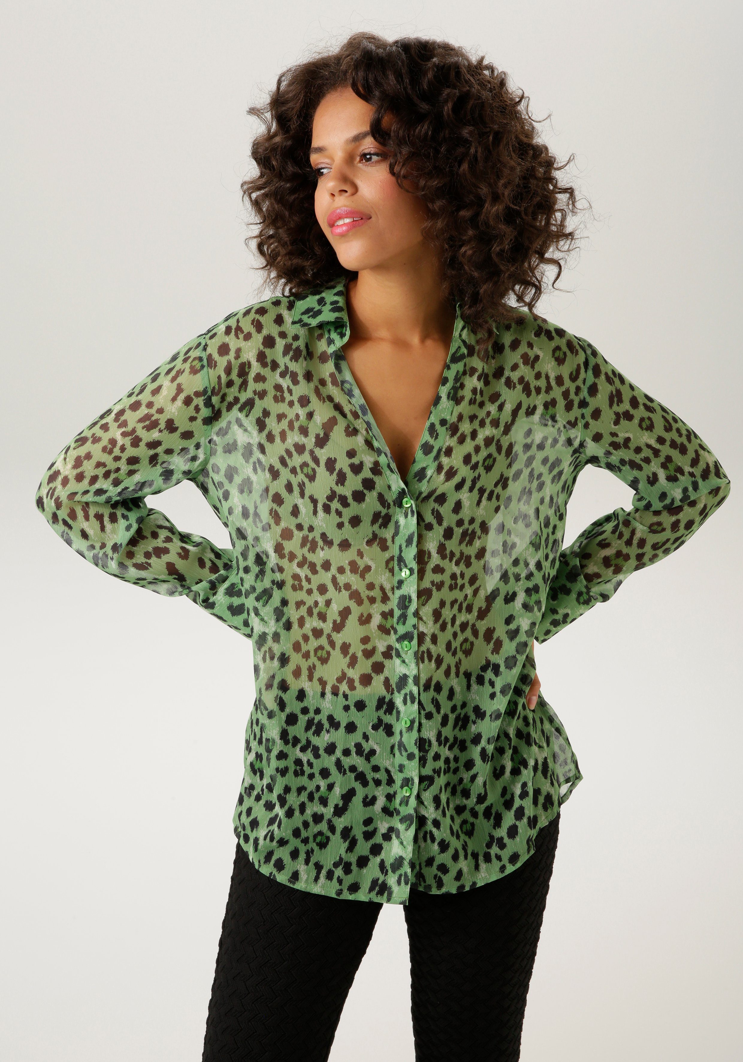 Aniston CASUAL Hemdbluse, mit trendfarbenem Animal-Print günstig online kaufen