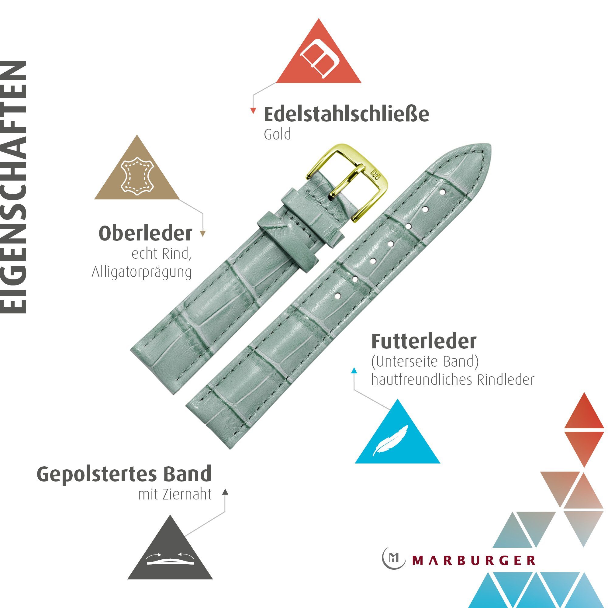 MARBURGER Uhrenarmband 14mm Leder Alligator Prägung günstig online kaufen