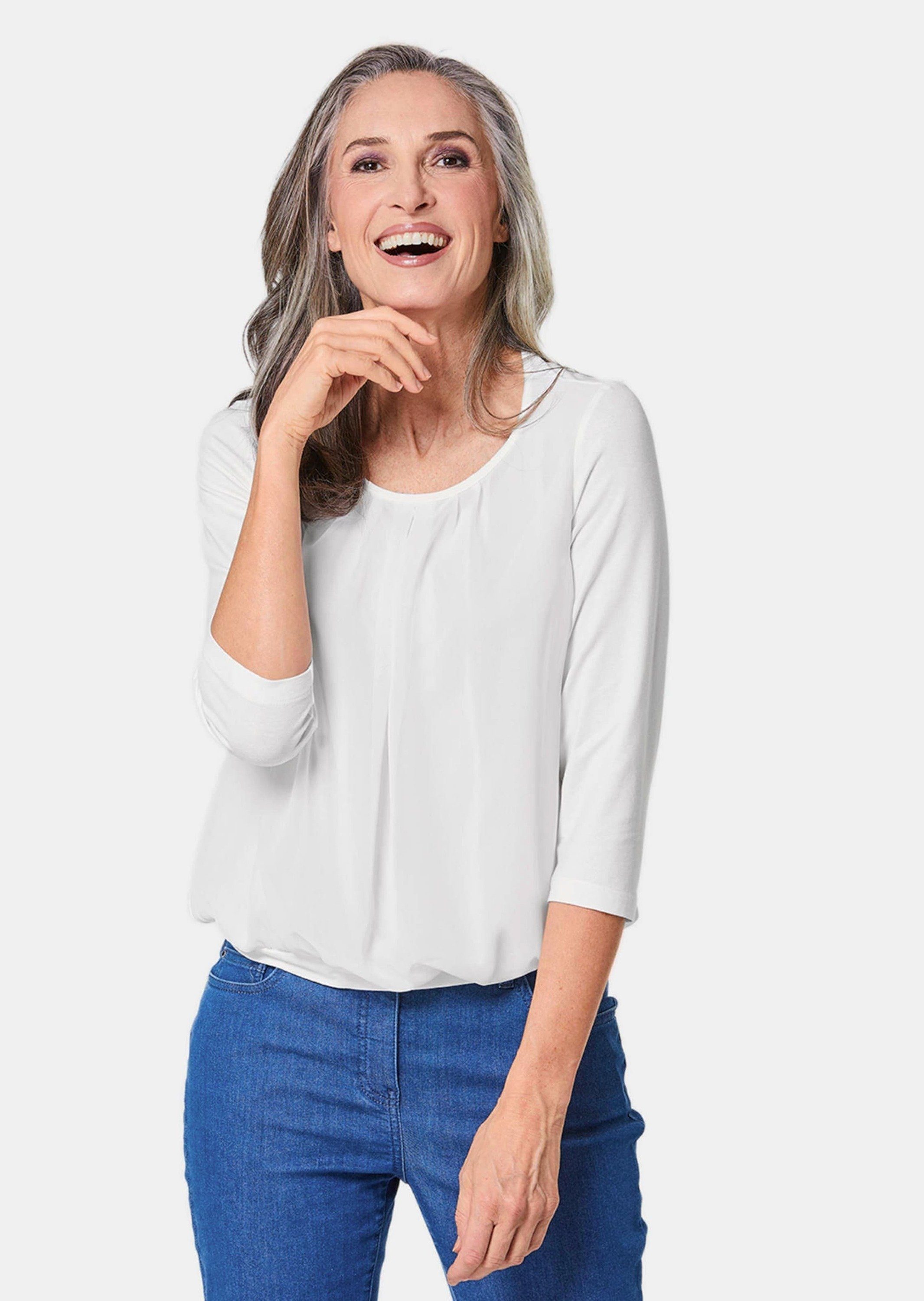 GOLDNER Kurzarmbluse Kurzgröße: Chiffon-Shirt gelb, Rundhals günstig online kaufen