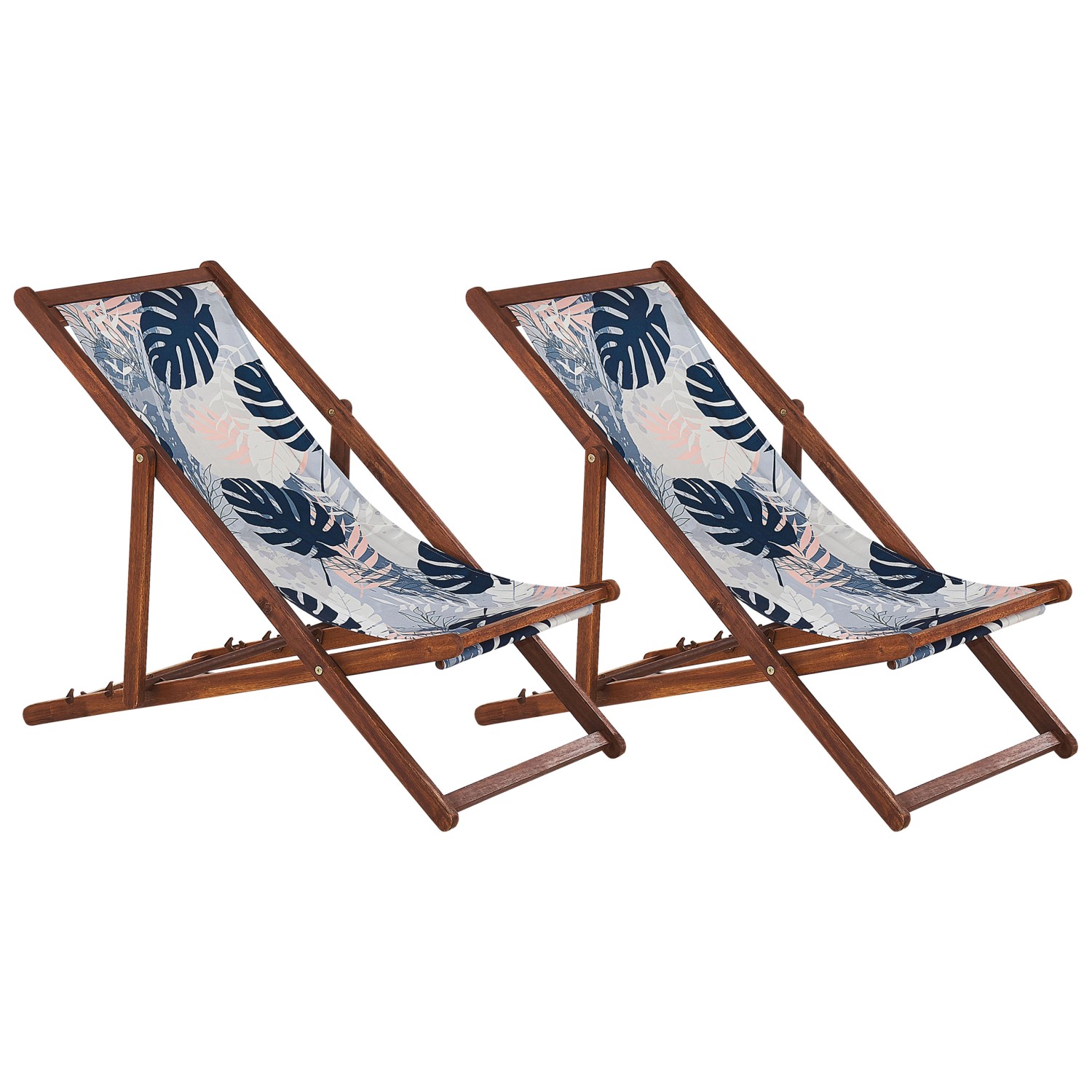 Beliani Gartenliege Blau Beige Dunkler Holzfarbton Weiss 97x54x70 günstig online kaufen