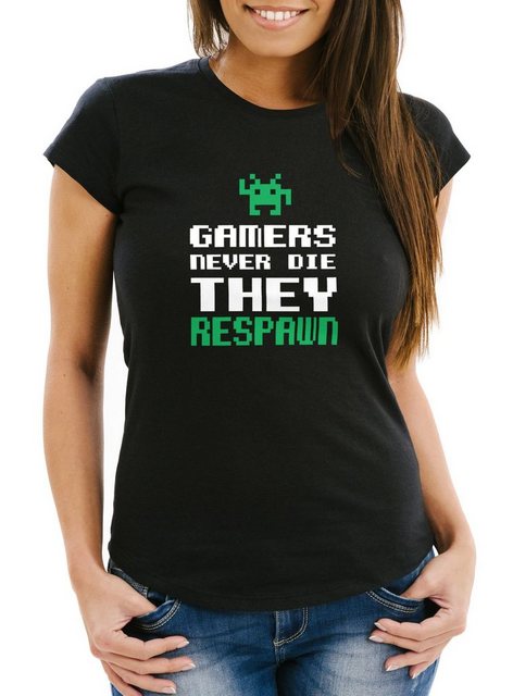 MoonWorks Print-Shirt Damen T-Shirt Gamers never die they respawn Spruch Pi günstig online kaufen