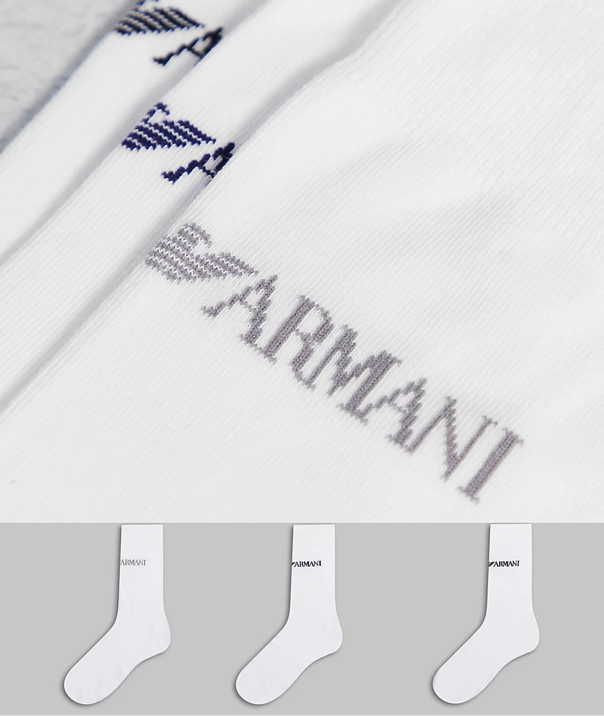 Emporio Armani – Bodywear – 3er-Pack Socken in Weiß mit Textlogo günstig online kaufen