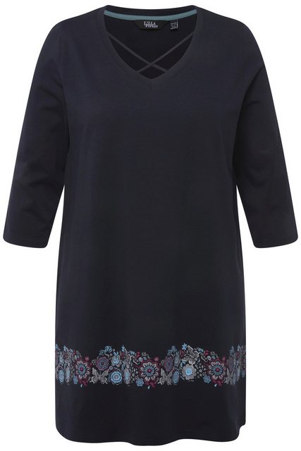 Ulla Popken Longshirt Shirt Zierbänder A-Linie V-Ausschnitt 3/4-Arm günstig online kaufen