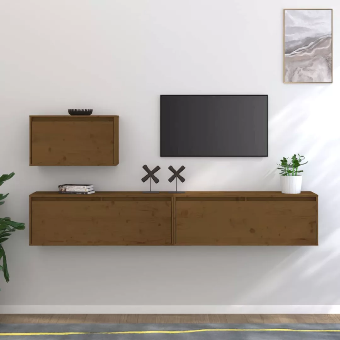 vidaXL TV-Schrank TV-Schränke 3 Stk Honigbraun Massivholz Kiefer Lowboard L günstig online kaufen