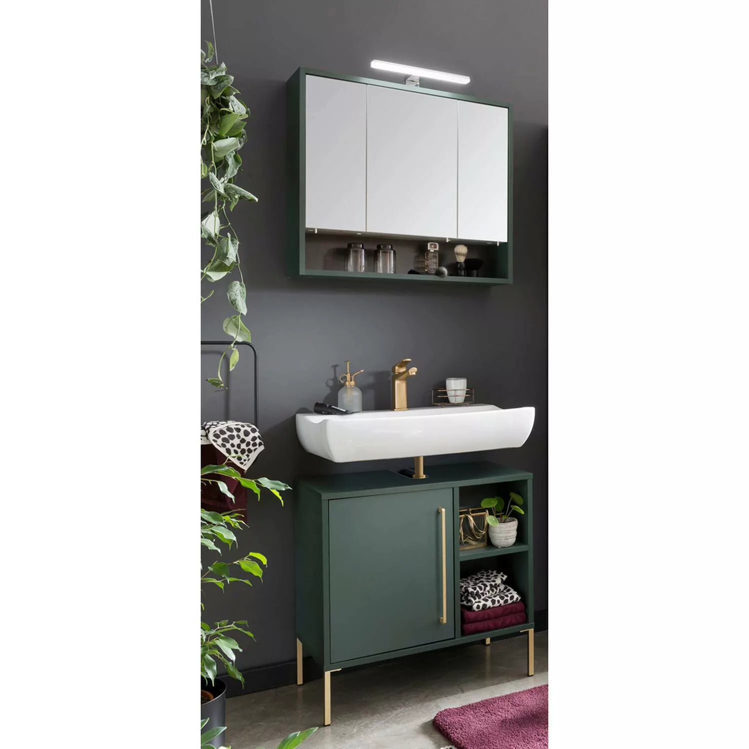 Spiegelschrank inkl. Beleuchtung und Waschbeckenunterschrank KELLA-80 in wa günstig online kaufen