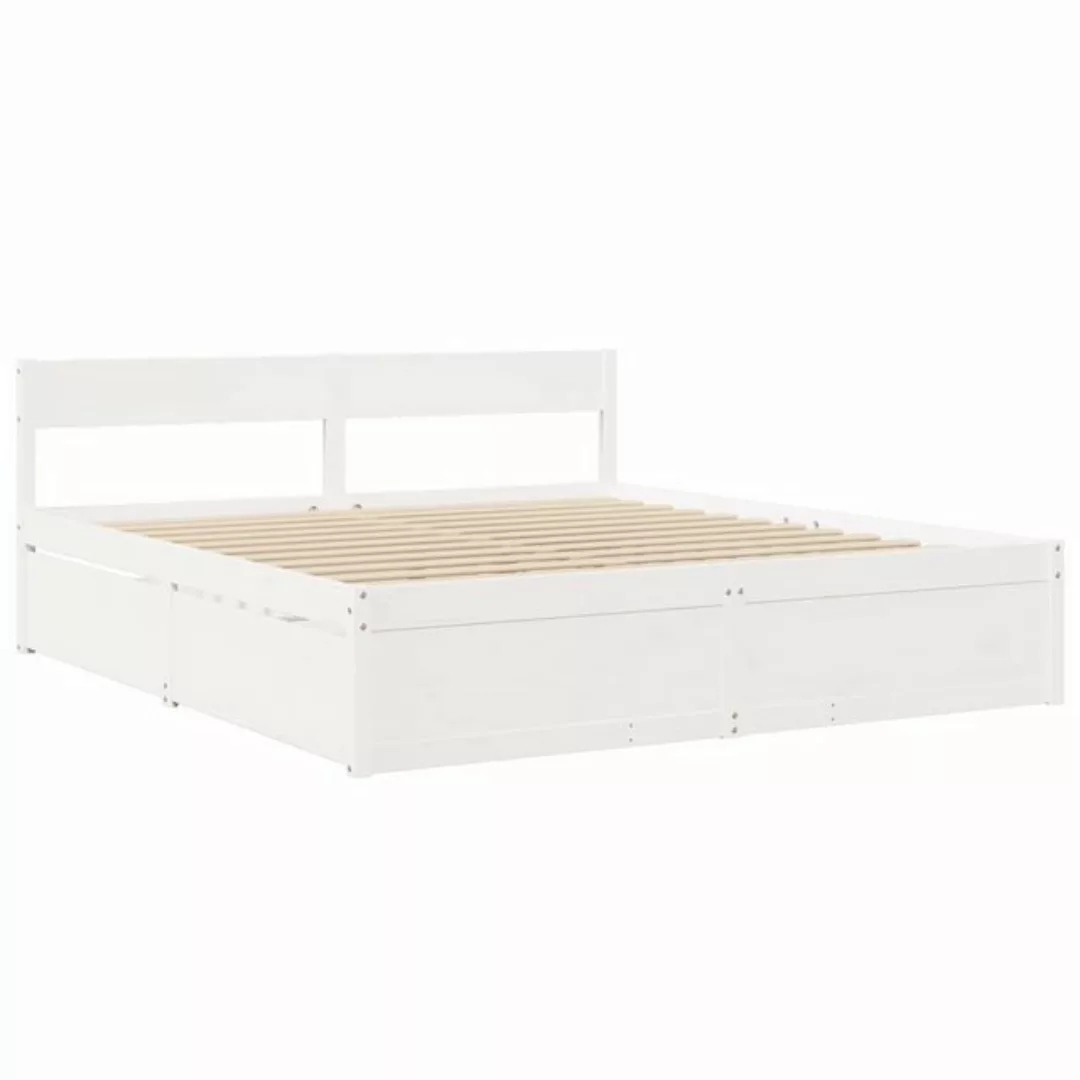 vidaXL Bett Massivholzbett mit Schubladen Weiß 180x200 cm Kiefer günstig online kaufen