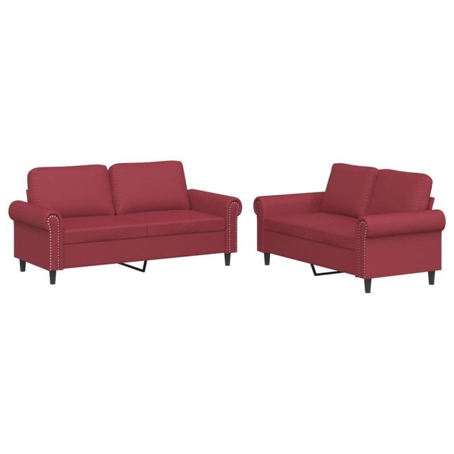 vidaXL Sofa 2-tlg. Sofagarnitur mit Kissen Weinrot Kunstleder günstig online kaufen