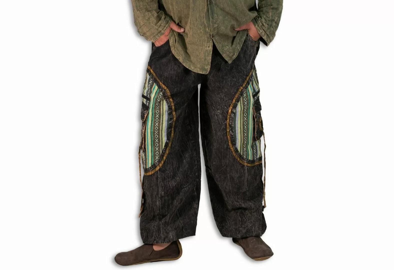 KUNST UND MAGIE Cargohose Stonewashed Cargohose Hippie Goa Cargo Hose Plude günstig online kaufen