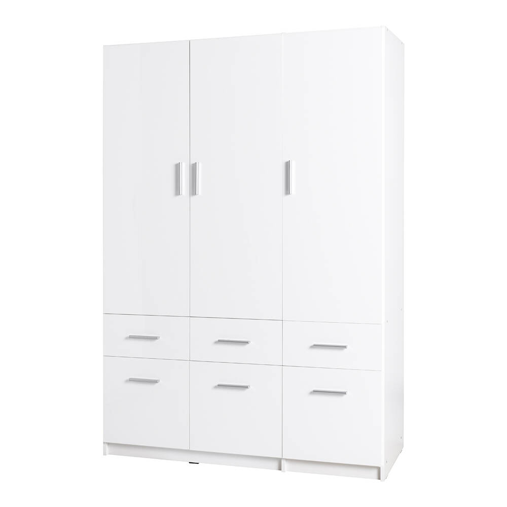 Kleiderschrank 3-türig, 136cm breit, weiß Hochglanz, SELAWIK-166 günstig online kaufen