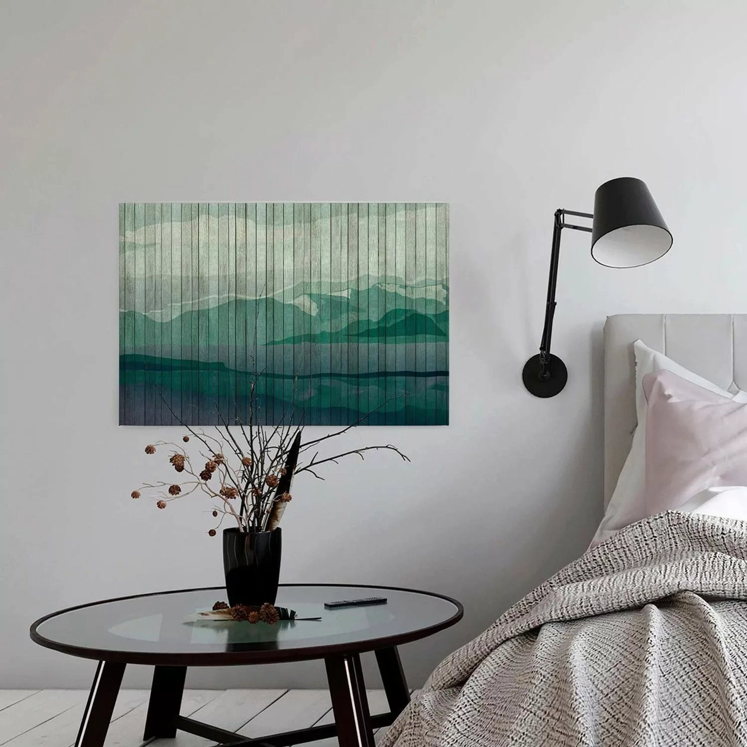 Bricoflor Leinwand Bild Bergsee In Holz Optik Grafisches Bild Auf Leinwand günstig online kaufen