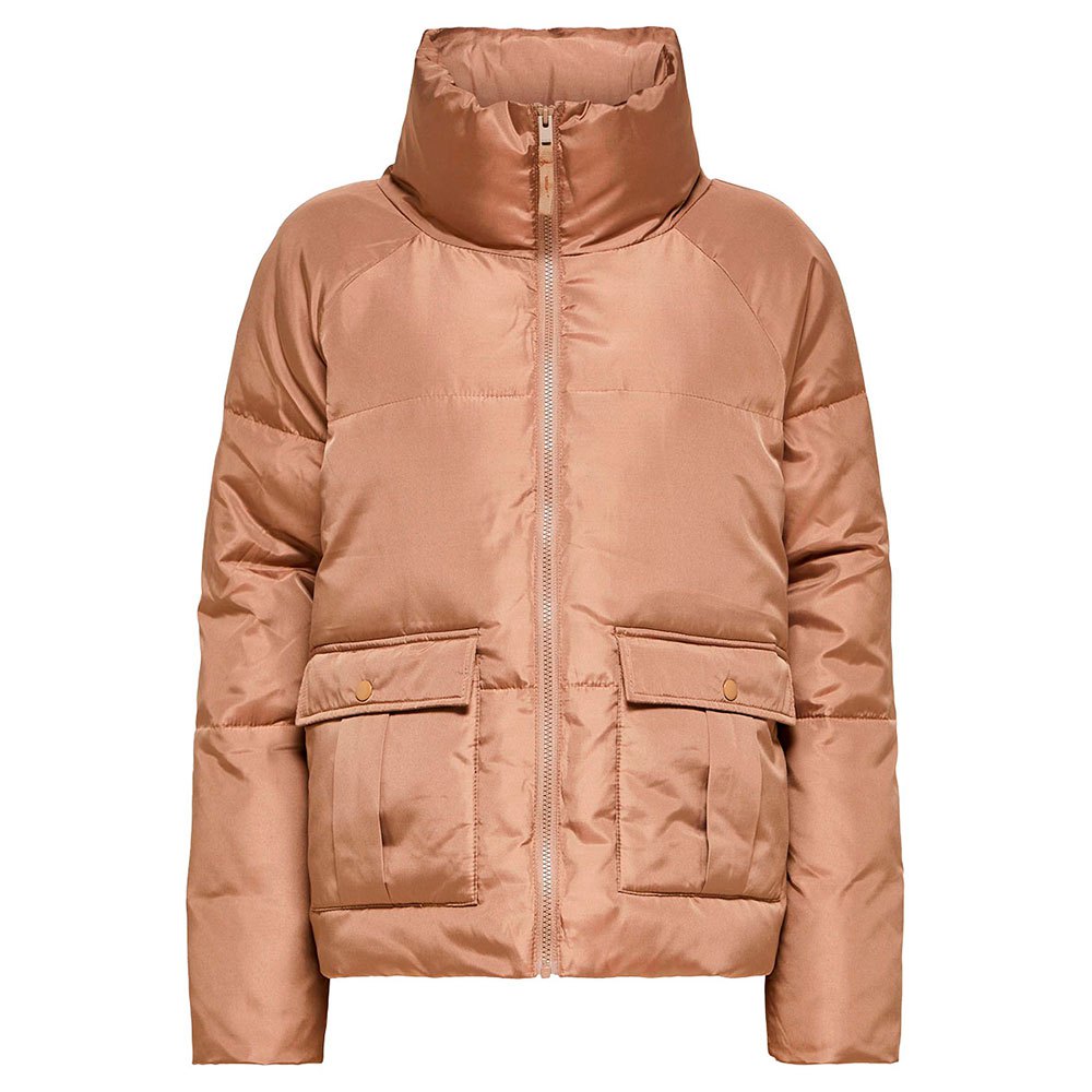 Selected Femme – Wattierte Jacke aus recyceltem Material in Camel mit Stehk günstig online kaufen