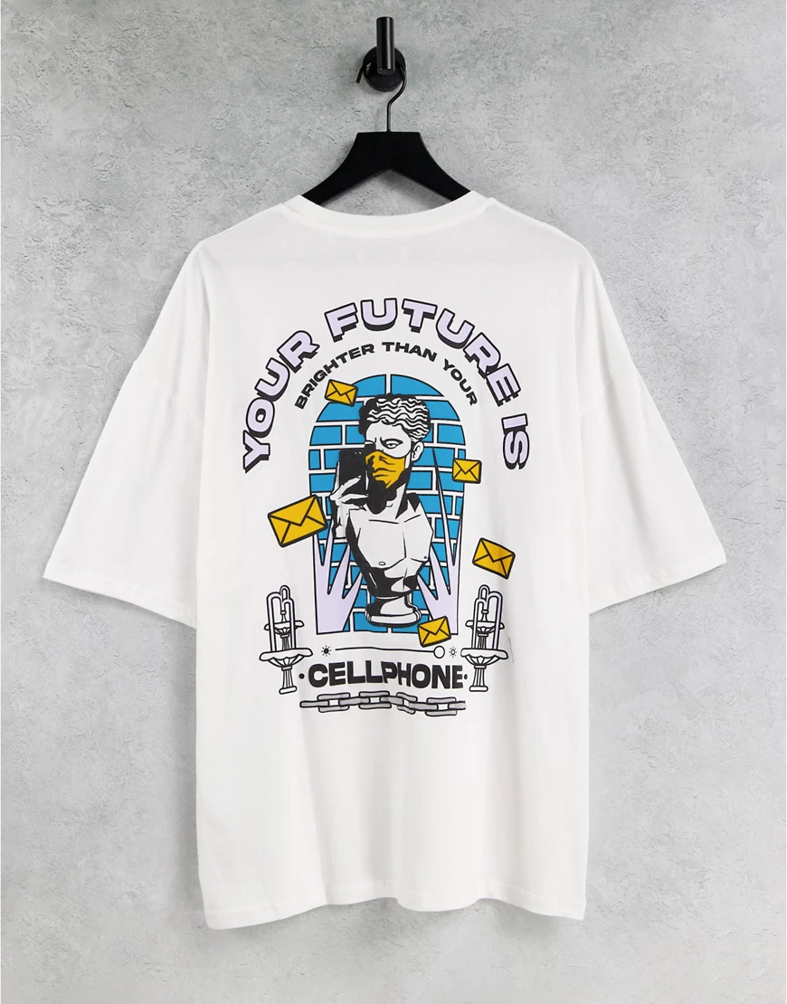 Bershka – T-Shirt mit Rückenprint in Weiß günstig online kaufen