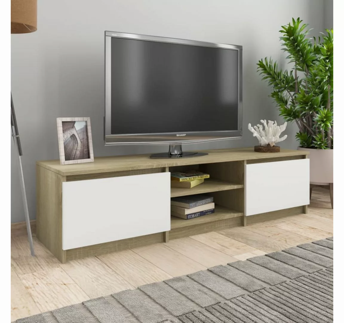 furnicato TV-Schrank Weiß und Sonoma-Eiche 140x40x35,5 cm Holzwerkstoff günstig online kaufen