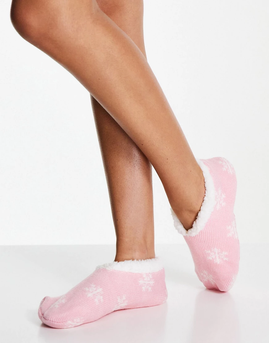 Brave Soul – Weihnachtliche Hausschuhsocken in Rosa mit Schneeflockenmuster günstig online kaufen