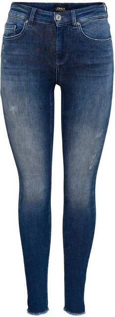 Only Damen Jeans ONLBLUSH LIFE MID SK ANK RAW REA811 - Skinny Fit - Blau - günstig online kaufen