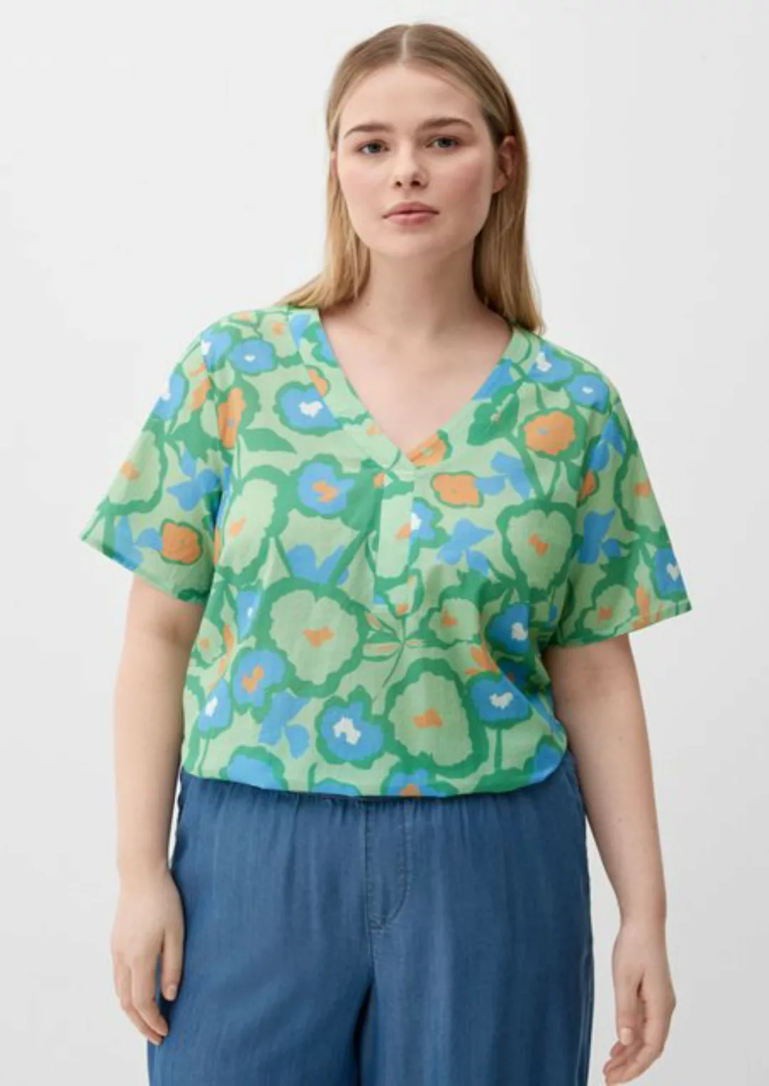 TRIANGLE Kurzarmshirt T-Shirt mit floralem Muster Artwork, Kontrast-Details günstig online kaufen