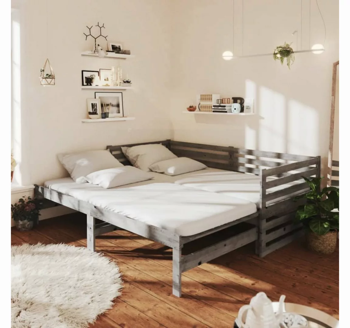 vidaXL Bett Tagesbett Ausziehbar Grau Kiefer Massivholz 2x(90x200) cm günstig online kaufen