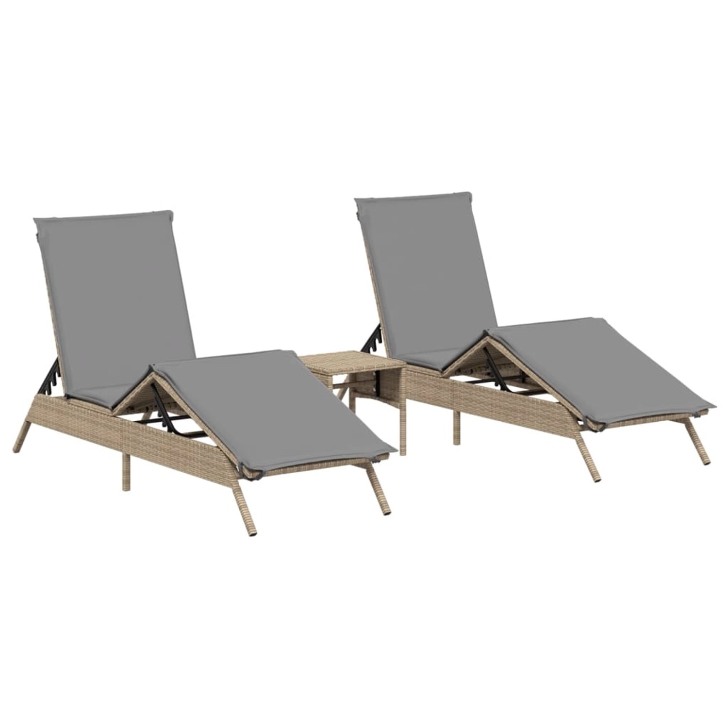 vidaXL Sonnenliegen 2 Stk. mit Tisch Beige Poly Rattan 170/200 x 59 x 26/50 günstig online kaufen