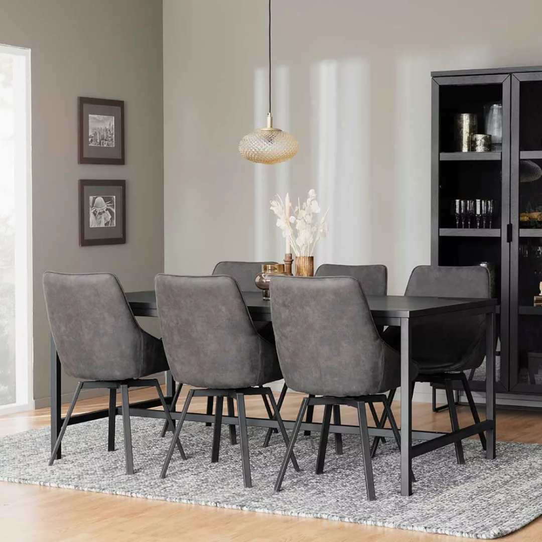 Design Esszimmer Sitzgruppe in Schwarz und Grau sechs Stühle (siebenteilig) günstig online kaufen