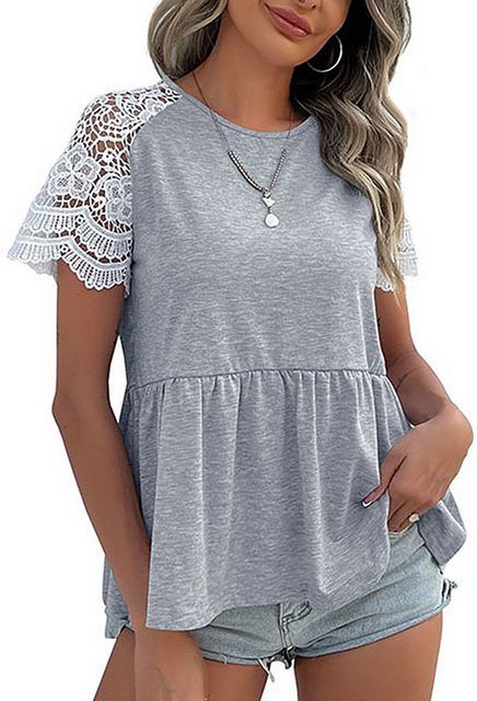 CHENIN Spitzentop Sommer-Damen-Spitzen-Kurzarm-Tops für Damen Damen hohle l günstig online kaufen