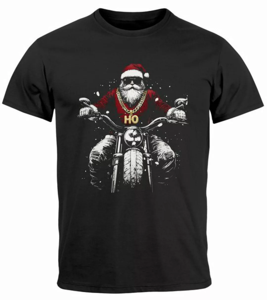 Neverless Print-Shirt Herren T-Shirt Weihnachten Santa Biker Style Motorrad günstig online kaufen