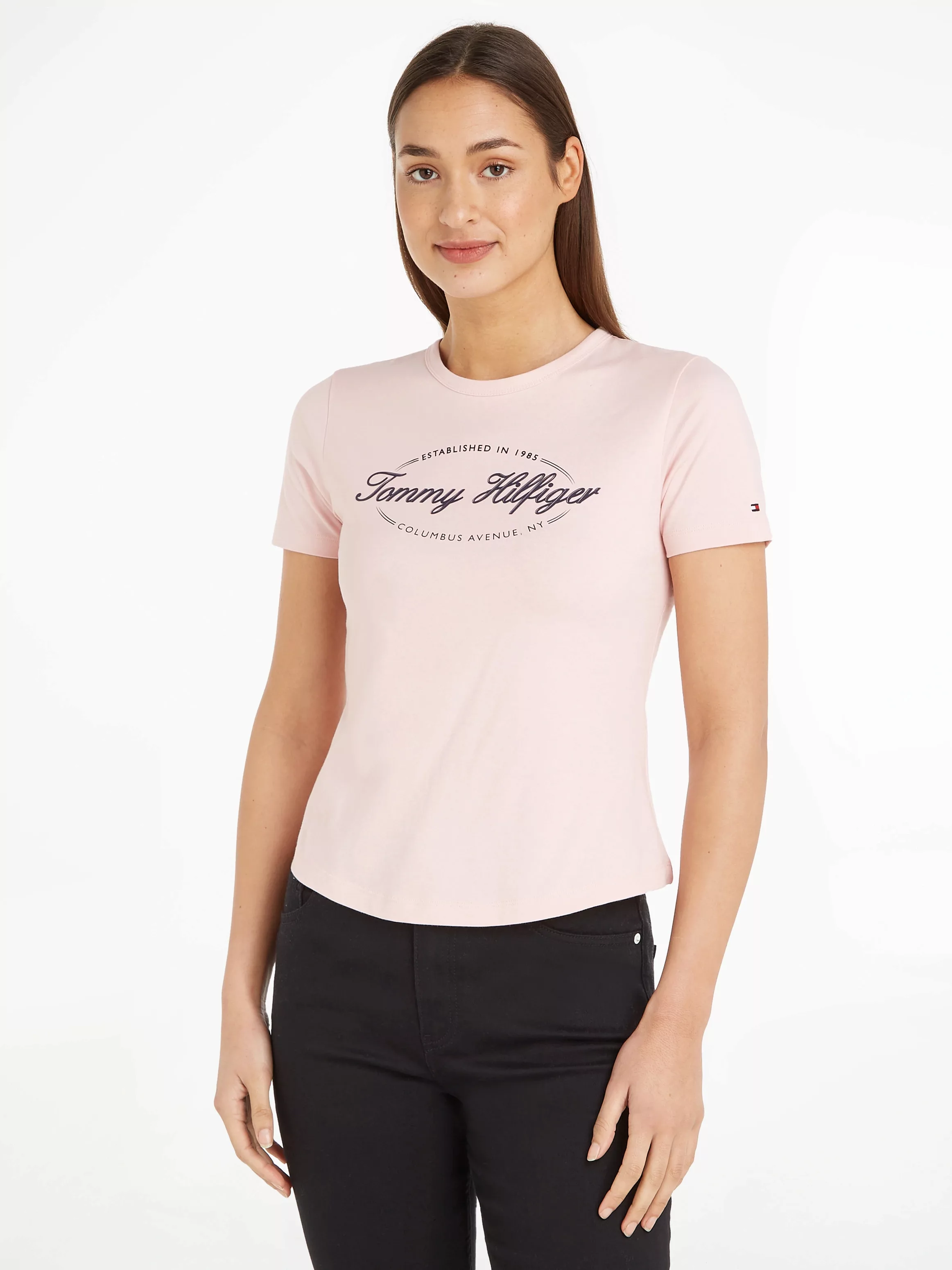 Tommy Hilfiger Rundhalsshirt "SLIM HILFIGER SCRIPT C-NK SS" günstig online kaufen