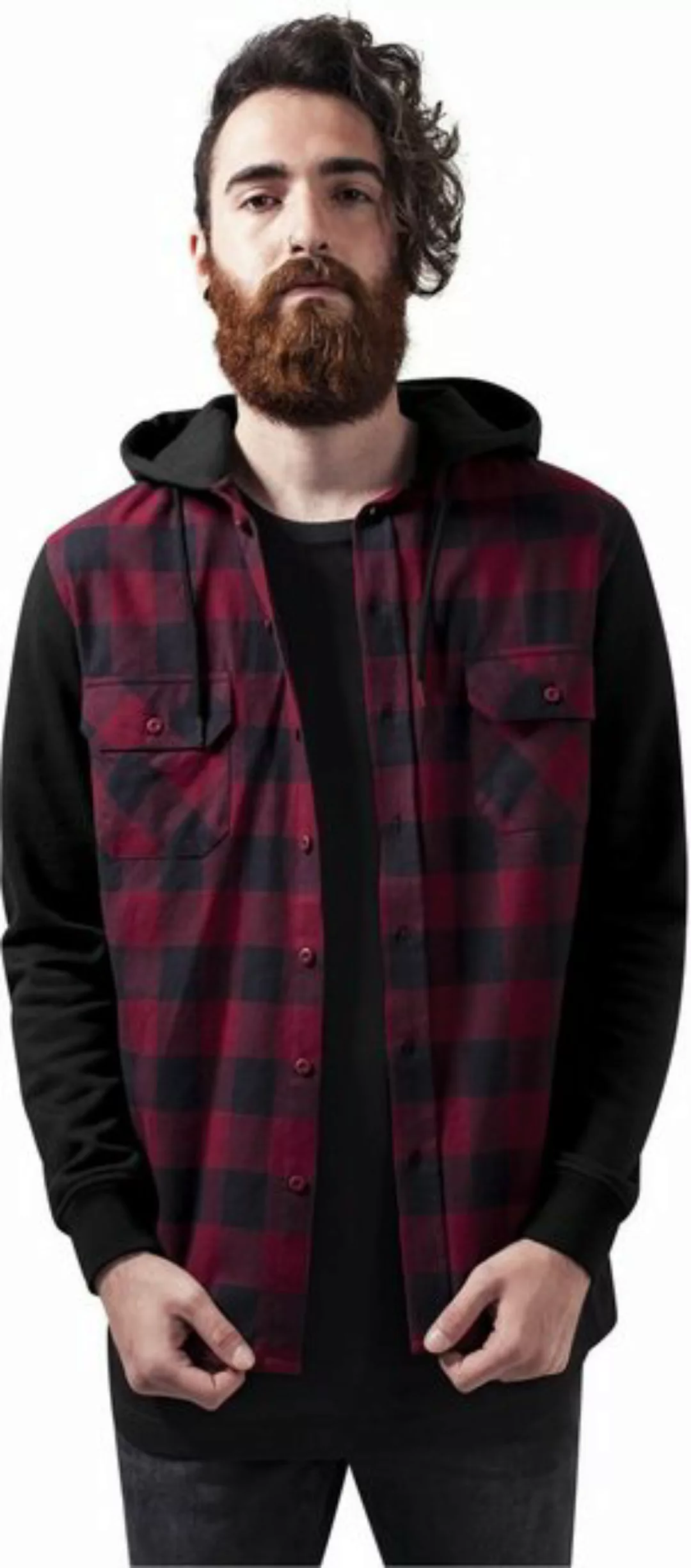 Urban Classics Hooded Checked Flanell Sweat Sleeve Shirt TB513 Black Burgun günstig online kaufen