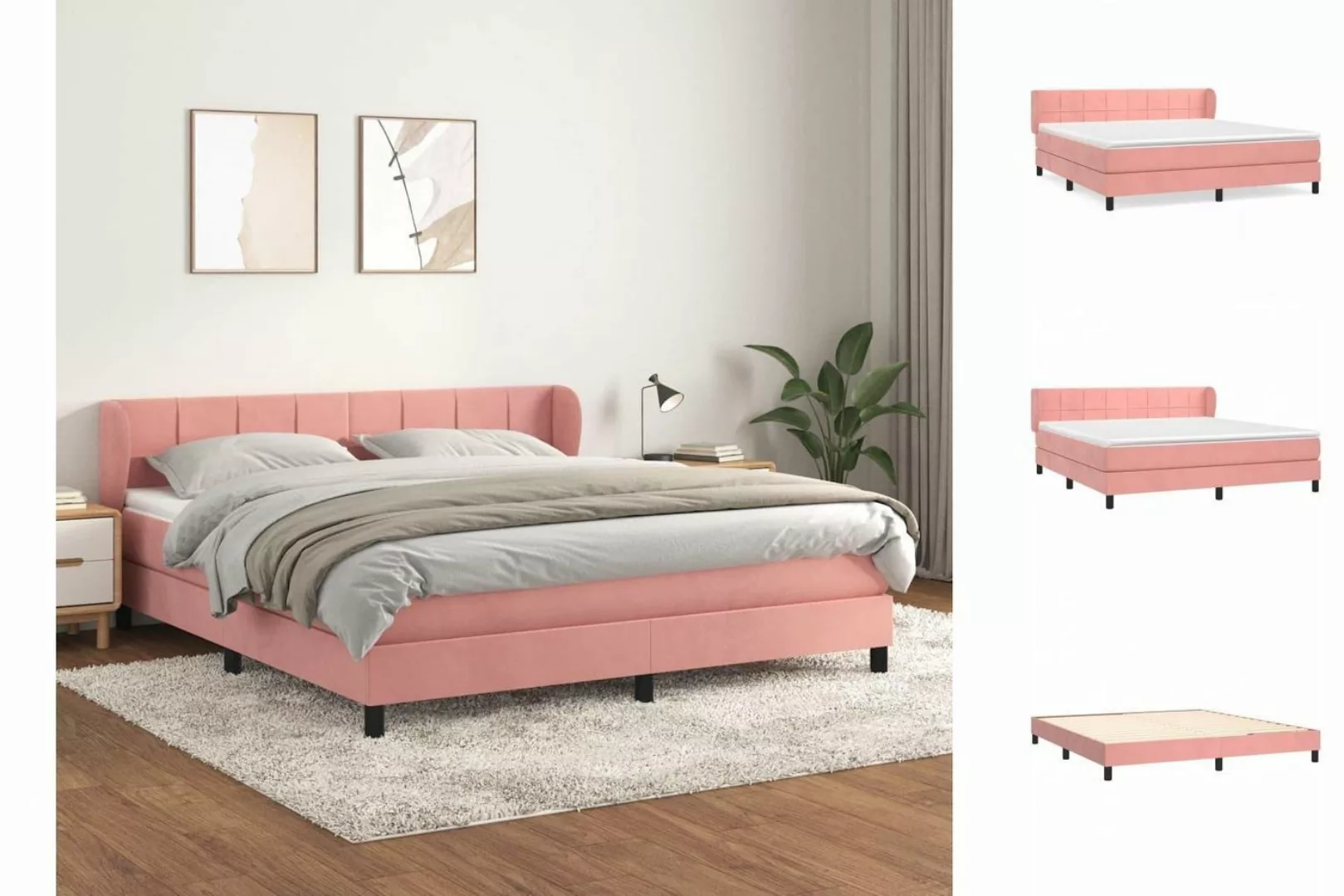 vidaXL Boxspringbett Boxspringbett mit Matratze Rosa 180x200 cm Samt Bett B günstig online kaufen