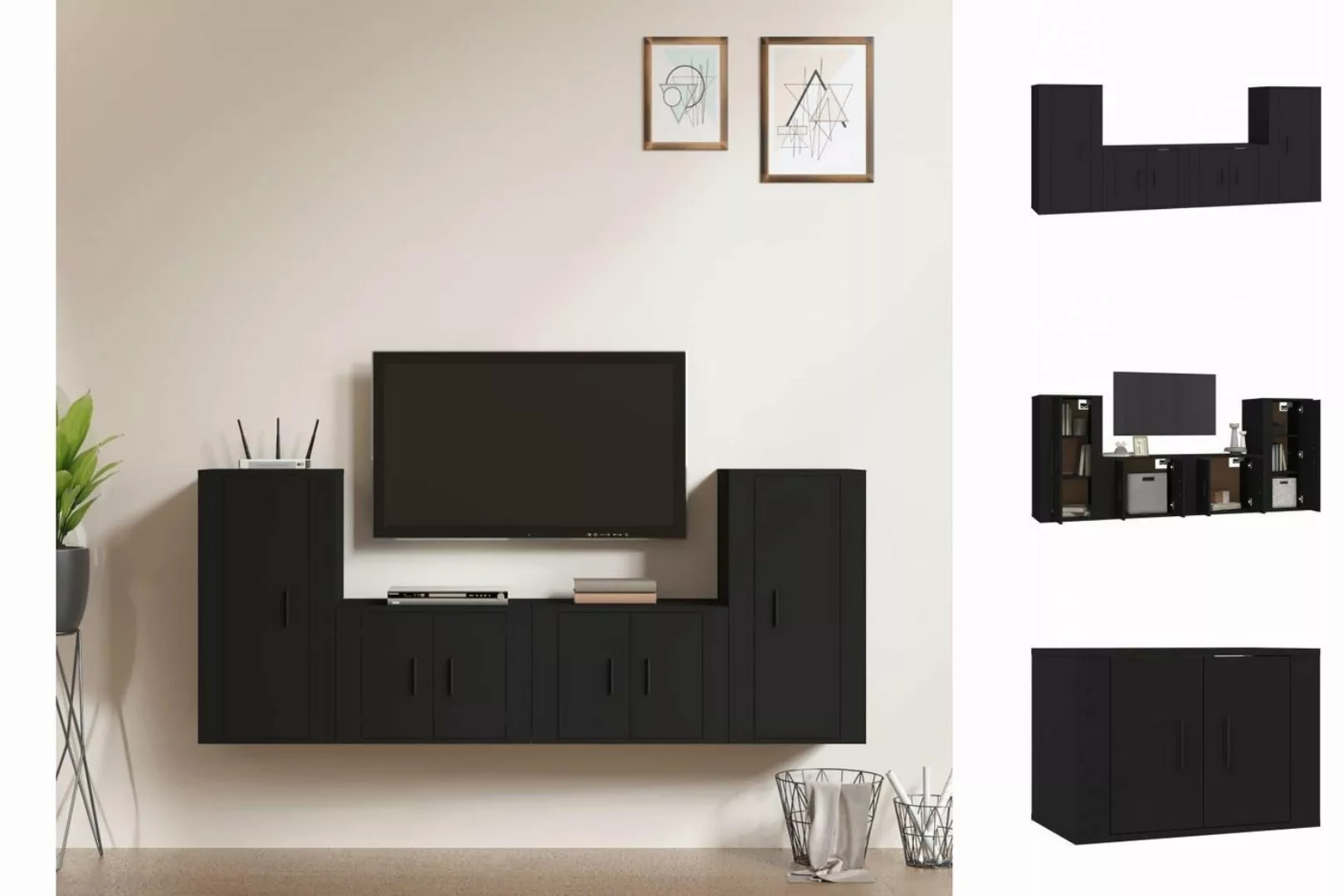 vidaXL TV-Schrank 4-tlg TV-Schrank-Set Schwarz Spanplatte TV-Lowboard Ferns günstig online kaufen