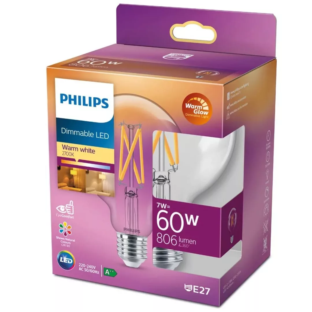 Philips LED WarmGlow Lampe ersetzt 60W, E27 Globe G93, klar, warmweiß, 806 günstig online kaufen