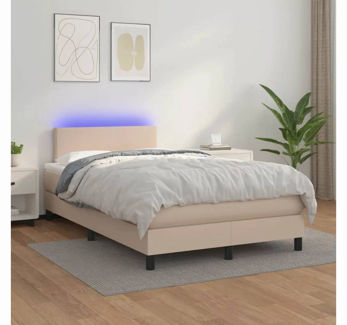 vidaXL Boxspringbett, Boxspringbett mit Matratze & LED Cappuccino-Braun 120 günstig online kaufen