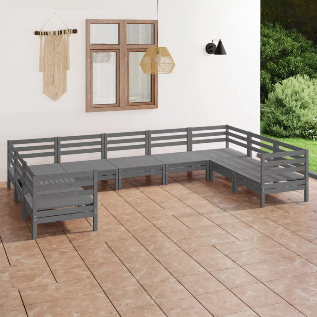 9-tlg. Garten-lounge-set Grau Massivholz Kiefer günstig online kaufen