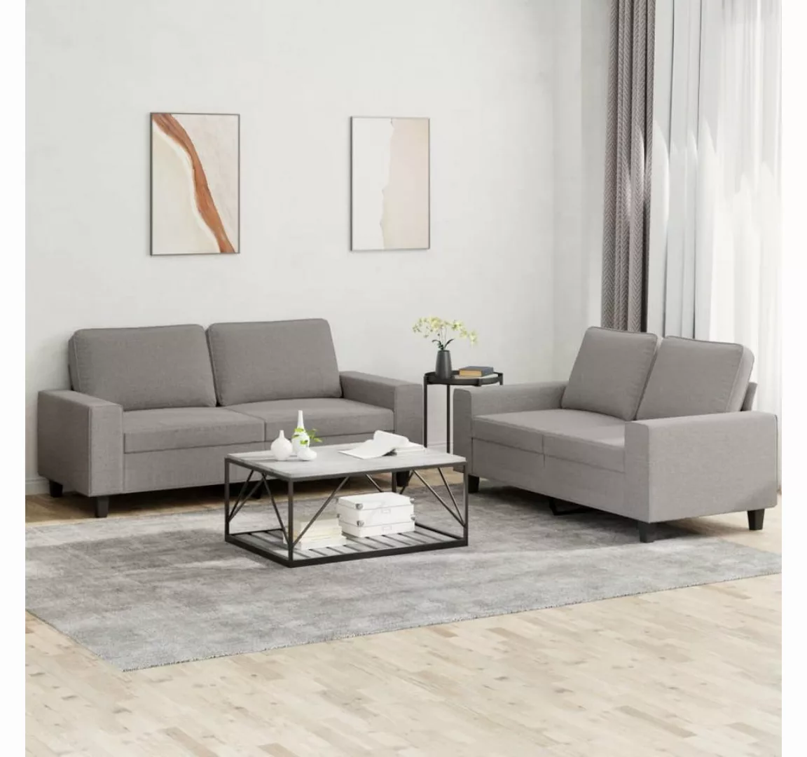 vidaXL Sofa Sofagarnitur Set mit Kissen Stoff, 2-tlg., Taupe günstig online kaufen