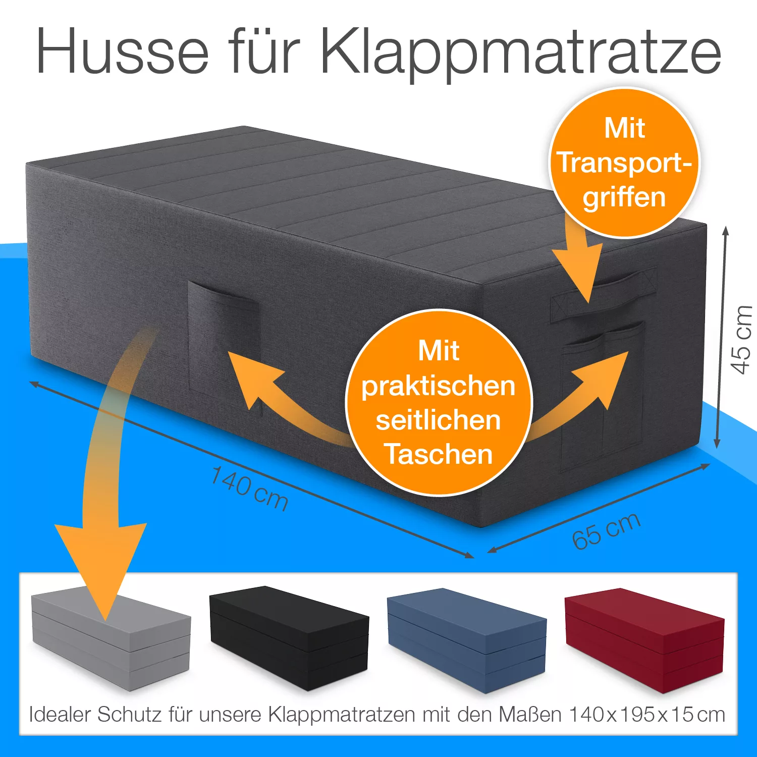 Husse für Klappmatratze Gästematratze 140x195x15, anthrazit günstig online kaufen