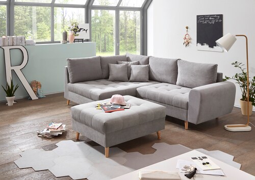 ED EXCITING DESIGN Ecksofa »Alice L-Form«, (Set), mit Hocker & 3 Zierkissen günstig online kaufen